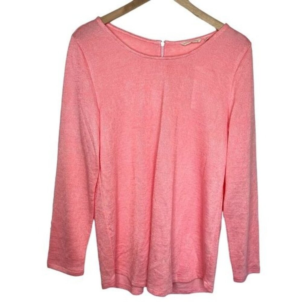soft surroundings Audley back zip watermelon sherbet pink knit top size large